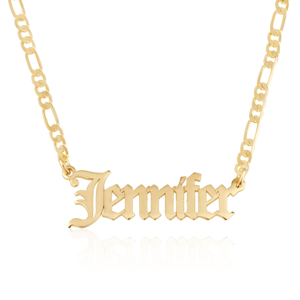 Customized Old English Name Necklace With Figaro Chain La Vie Bien Customized Old English Name Necklace With Figaro Chain