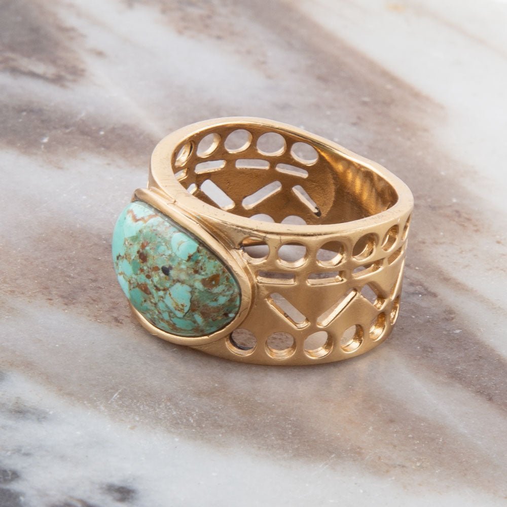 Cut it Out Blue Turquoise Golden Ring Rings La Vie Bien Cut it Out Blue Turquoise Golden Ring