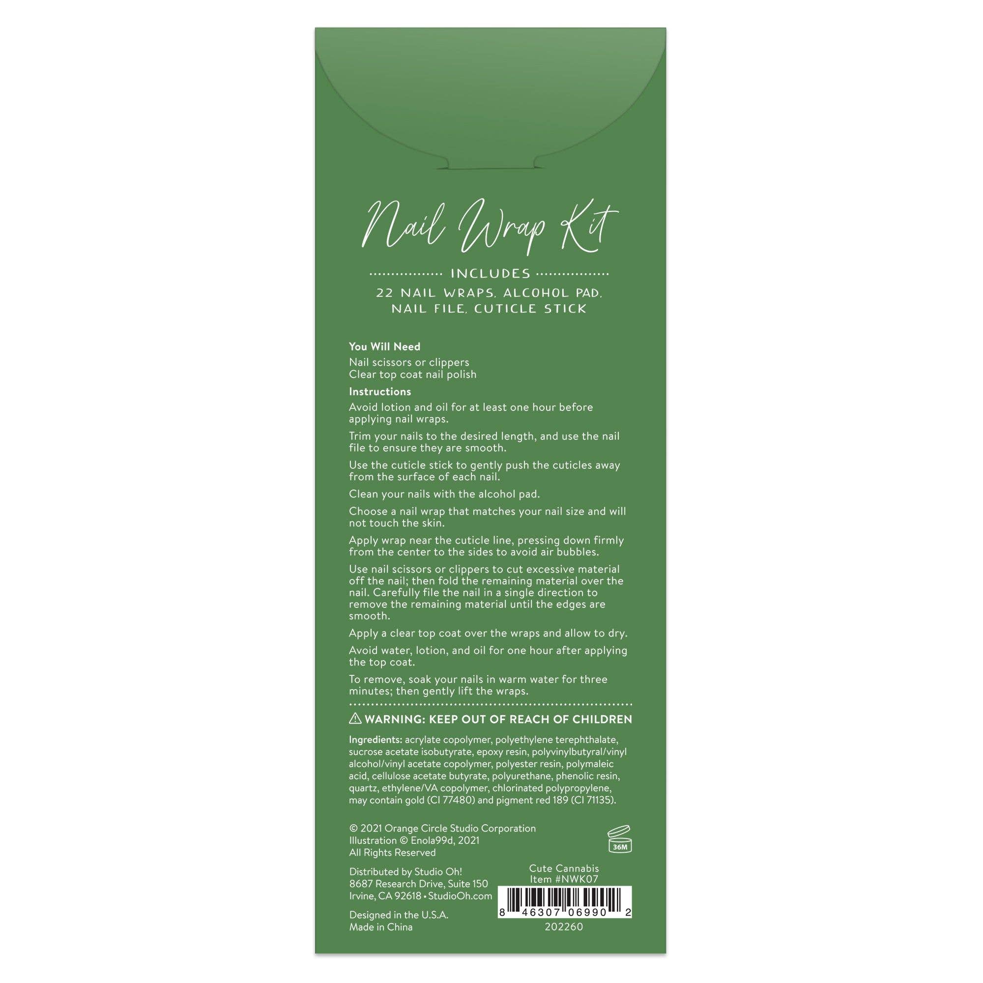 Cute Cannabis Nail Wrap Kit | Nail Care Arts Tools Accessories | On - the - go Travel Kit