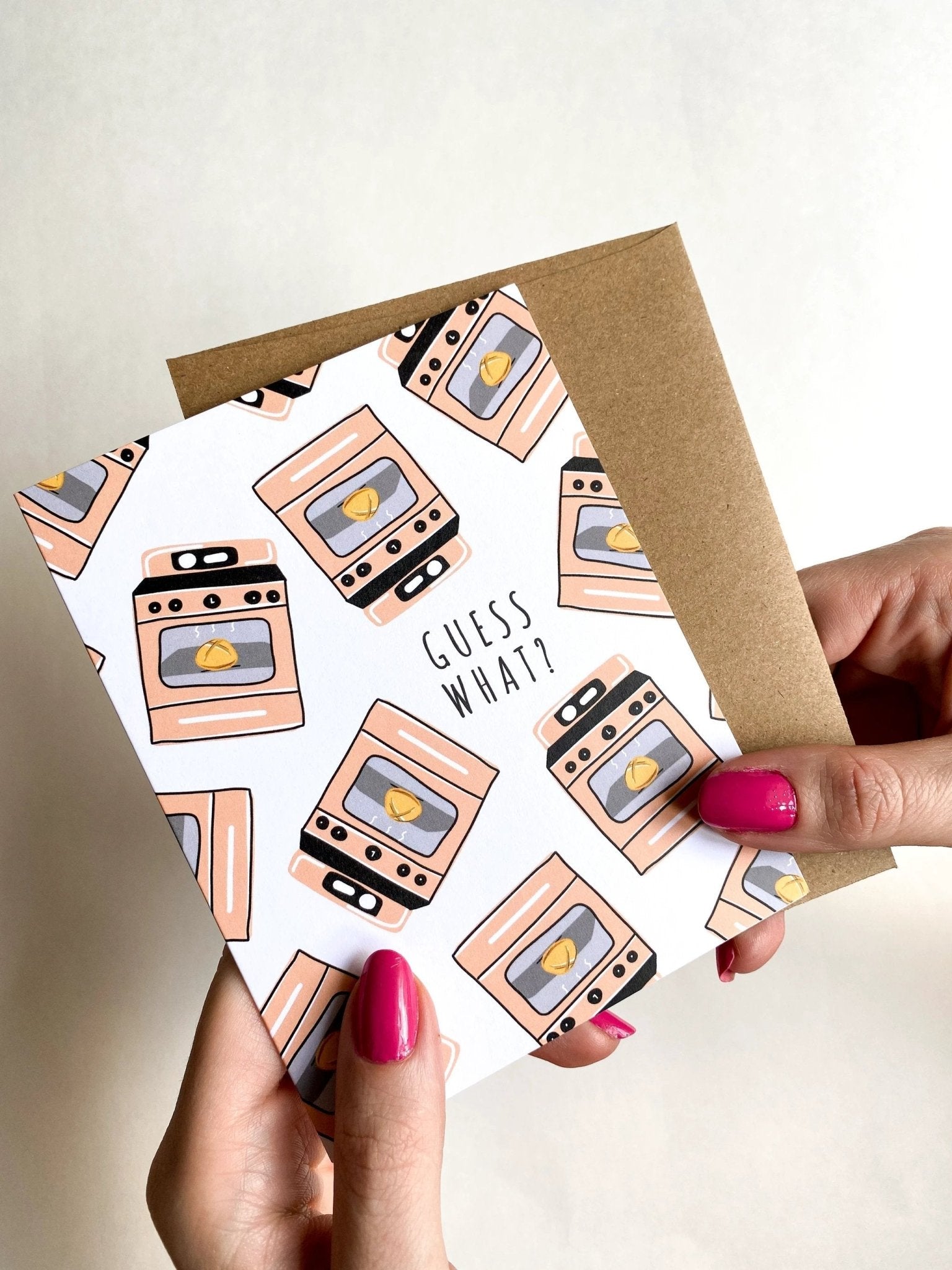Cute Pregnancy Reveal Card – Guess What Bun in the Oven Design by Five Dot Post
