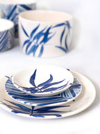 Cylinder Serving Bowl - Blue Floating Leaves La Vie Bien Cylinder Serving Bowl - Blue Floating Leaves