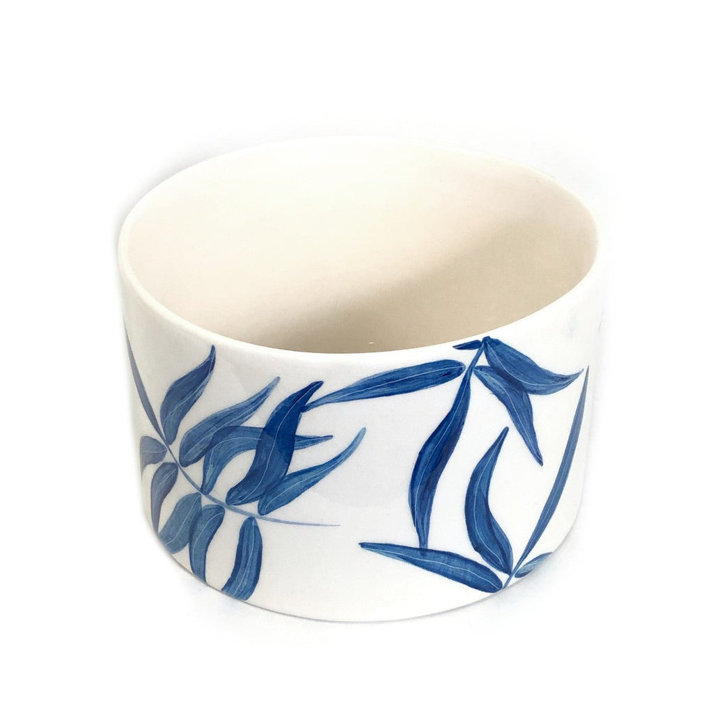 Cylinder Serving Bowl - Blue Floating Leaves La Vie Bien Cylinder Serving Bowl - Blue Floating Leaves