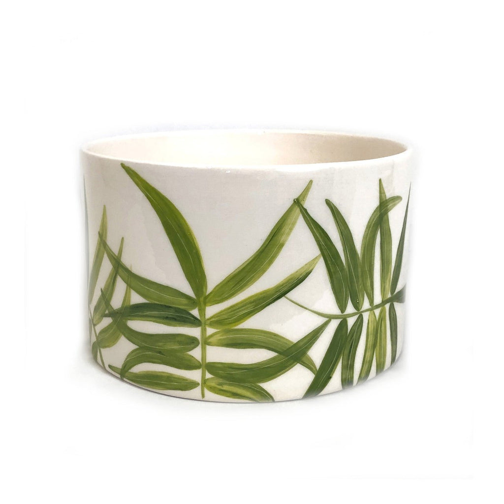 Cylinder Serving Bowl - Green Floating Leaves La Vie Bien Cylinder Serving Bowl - Green Floating Leaves