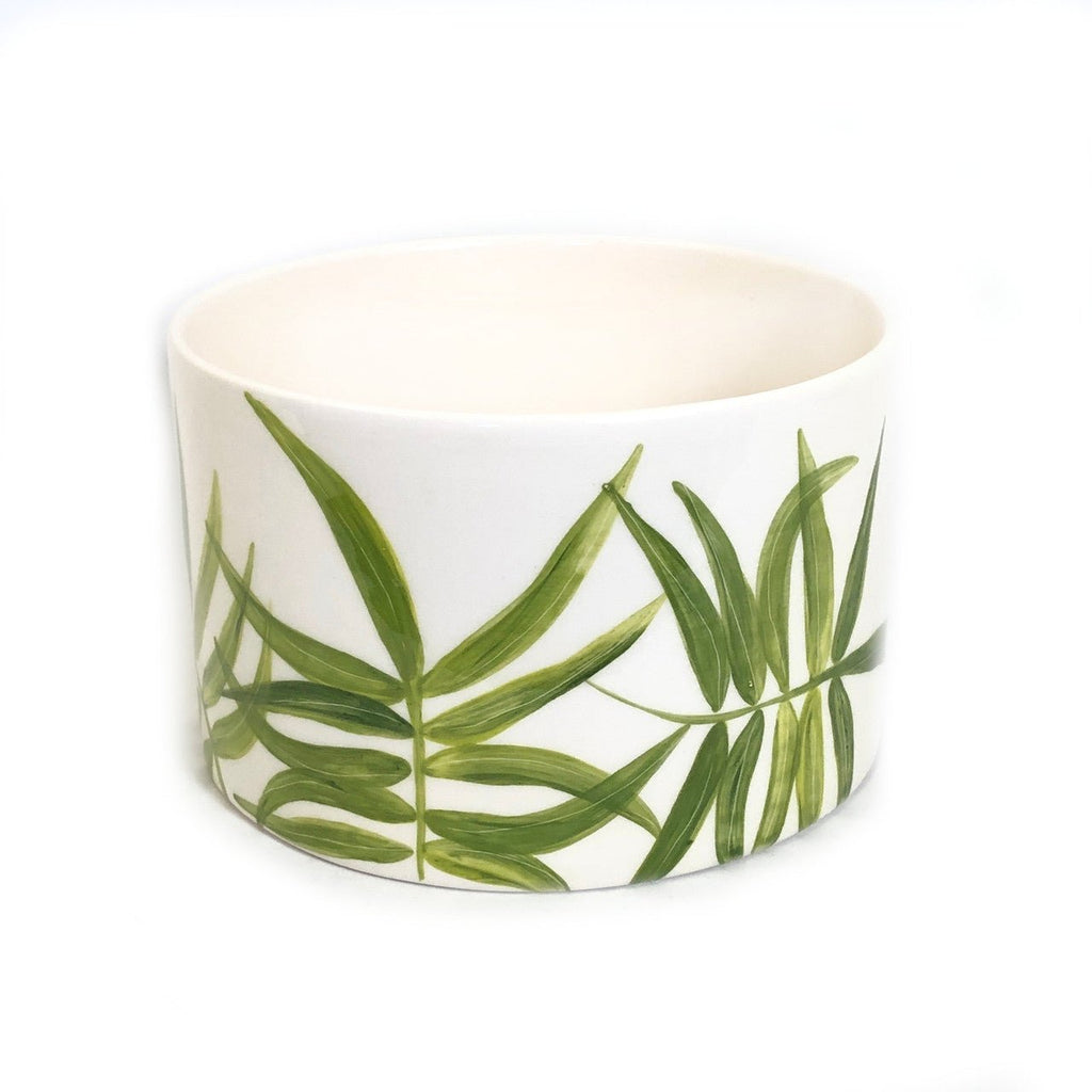 Cylinder Serving Bowl - Green Floating Leaves La Vie Bien Cylinder Serving Bowl - Green Floating Leaves