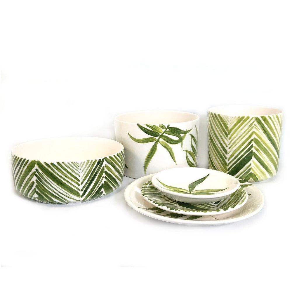 Cylinder Serving Bowl - Green Floating Leaves La Vie Bien Cylinder Serving Bowl - Green Floating Leaves