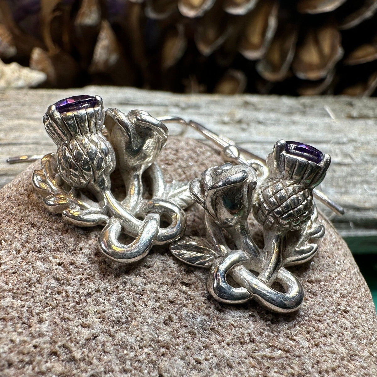 Cyrena Thistle Amethsyt Earrings - Scottish Jewelry Dangle Earrings La Vie Bien Cyrena Thistle Amethsyt Earrings - Scottish Jewelry