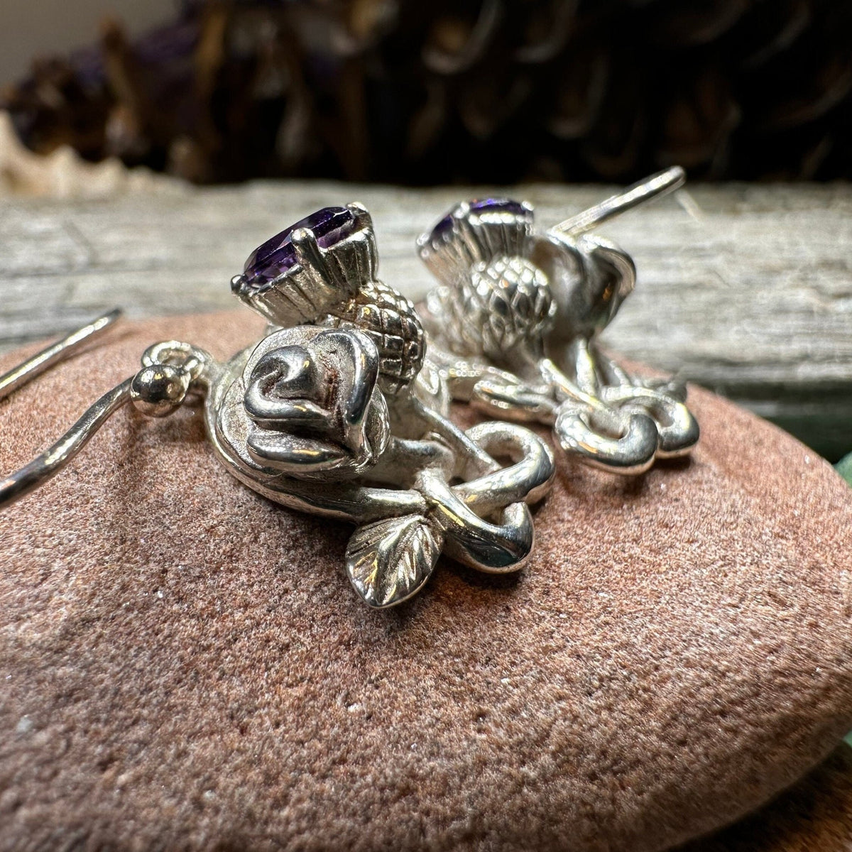 Cyrena Thistle Amethsyt Earrings - Scottish Jewelry Dangle Earrings La Vie Bien Cyrena Thistle Amethsyt Earrings - Scottish Jewelry