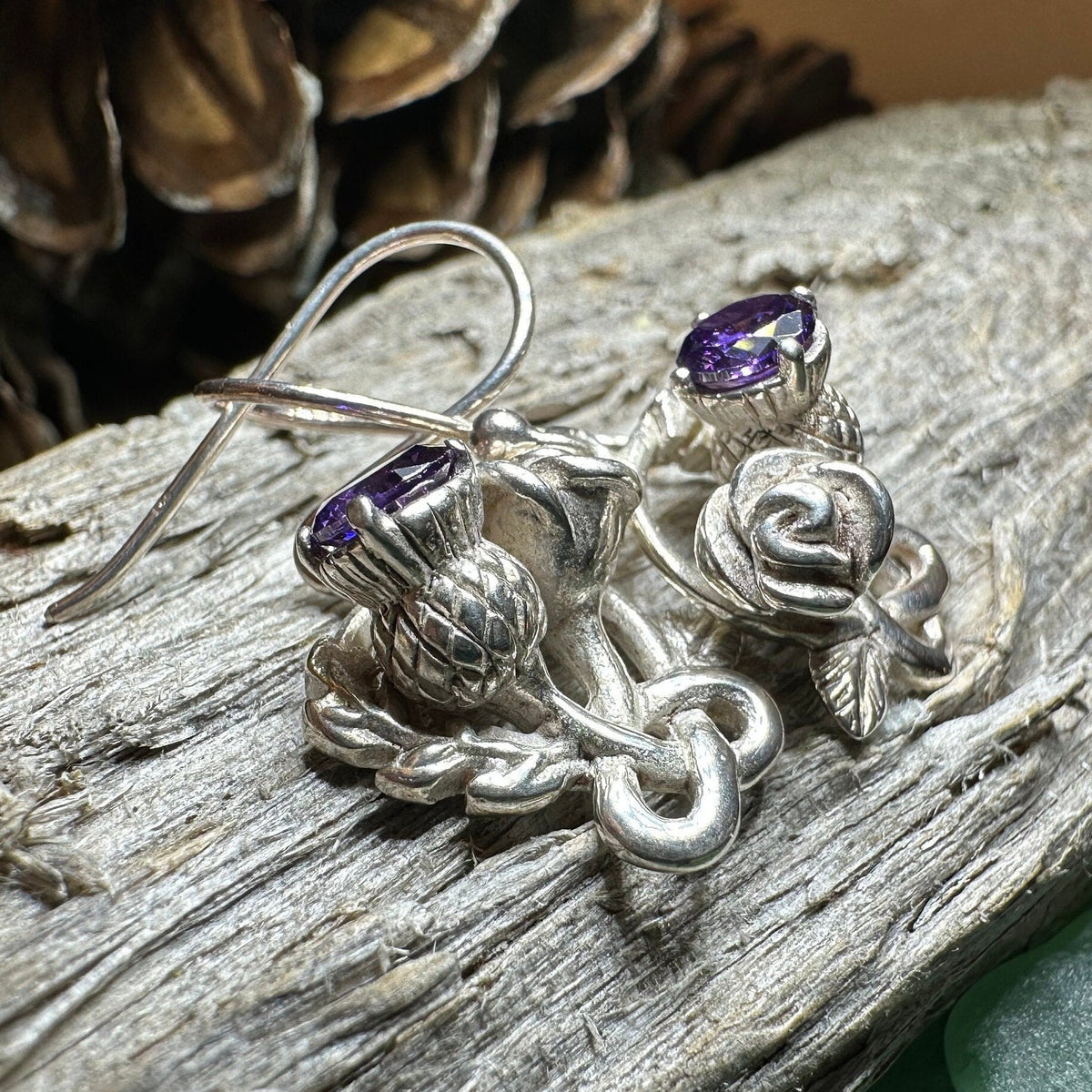 Cyrena Thistle Amethsyt Earrings - Scottish Jewelry Dangle Earrings La Vie Bien Cyrena Thistle Amethsyt Earrings - Scottish Jewelry