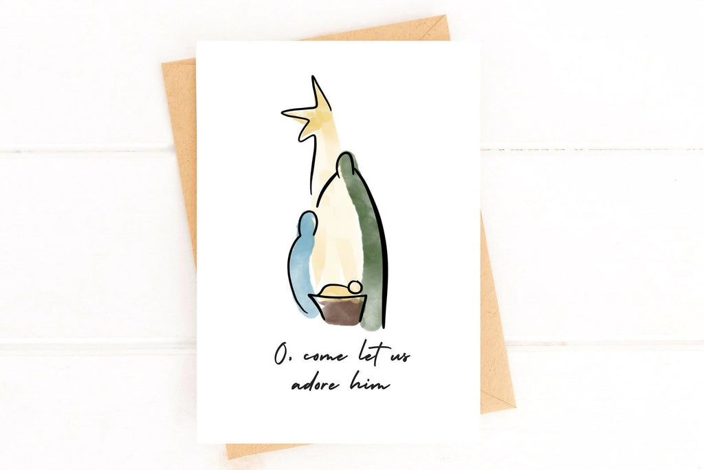 Nativity Christmas Card Come Let Us Adore Him Card Holiday Card by Five Dot Post