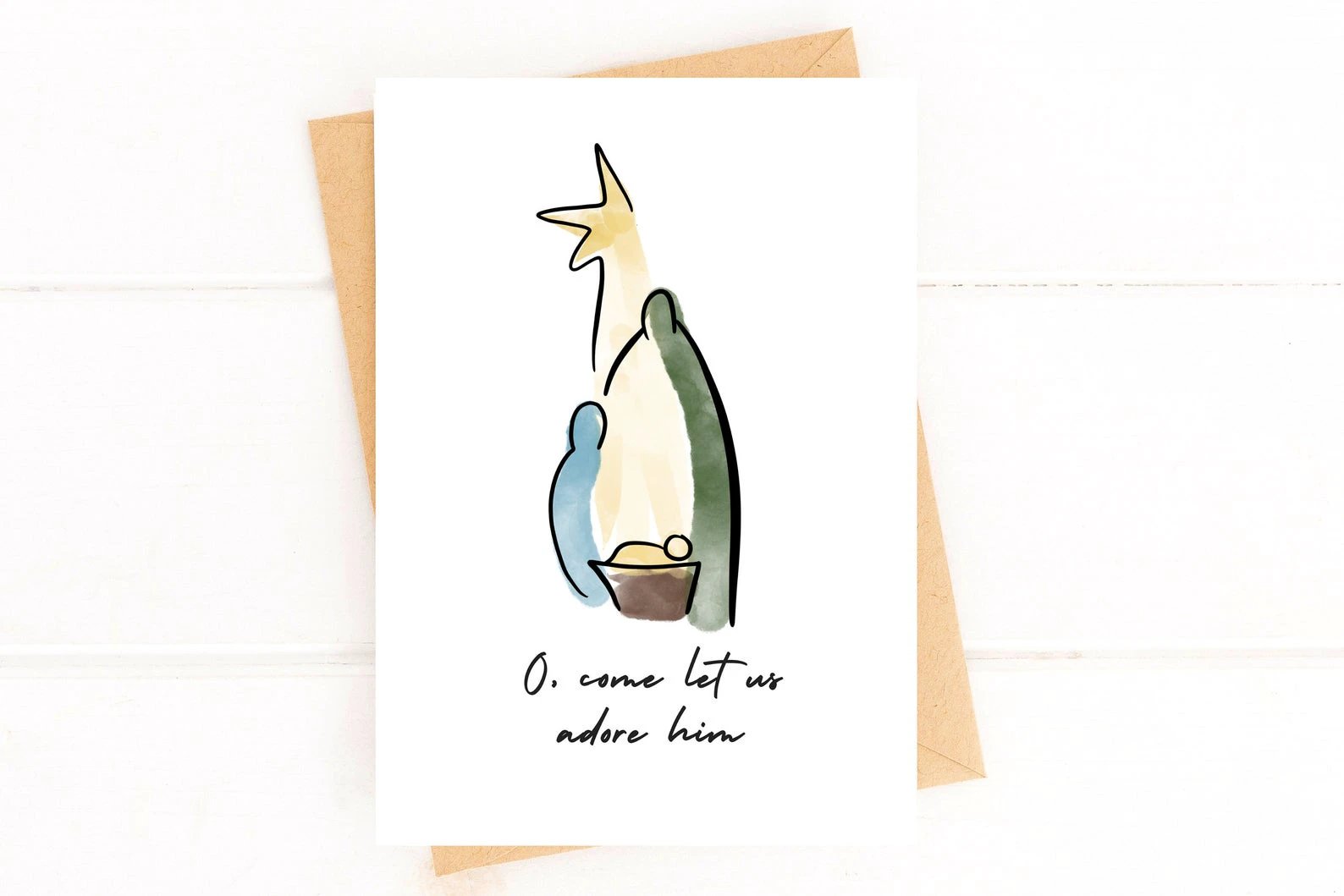 Nativity Christmas Card Come Let Us Adore Him Card Holiday Card by Five Dot Post