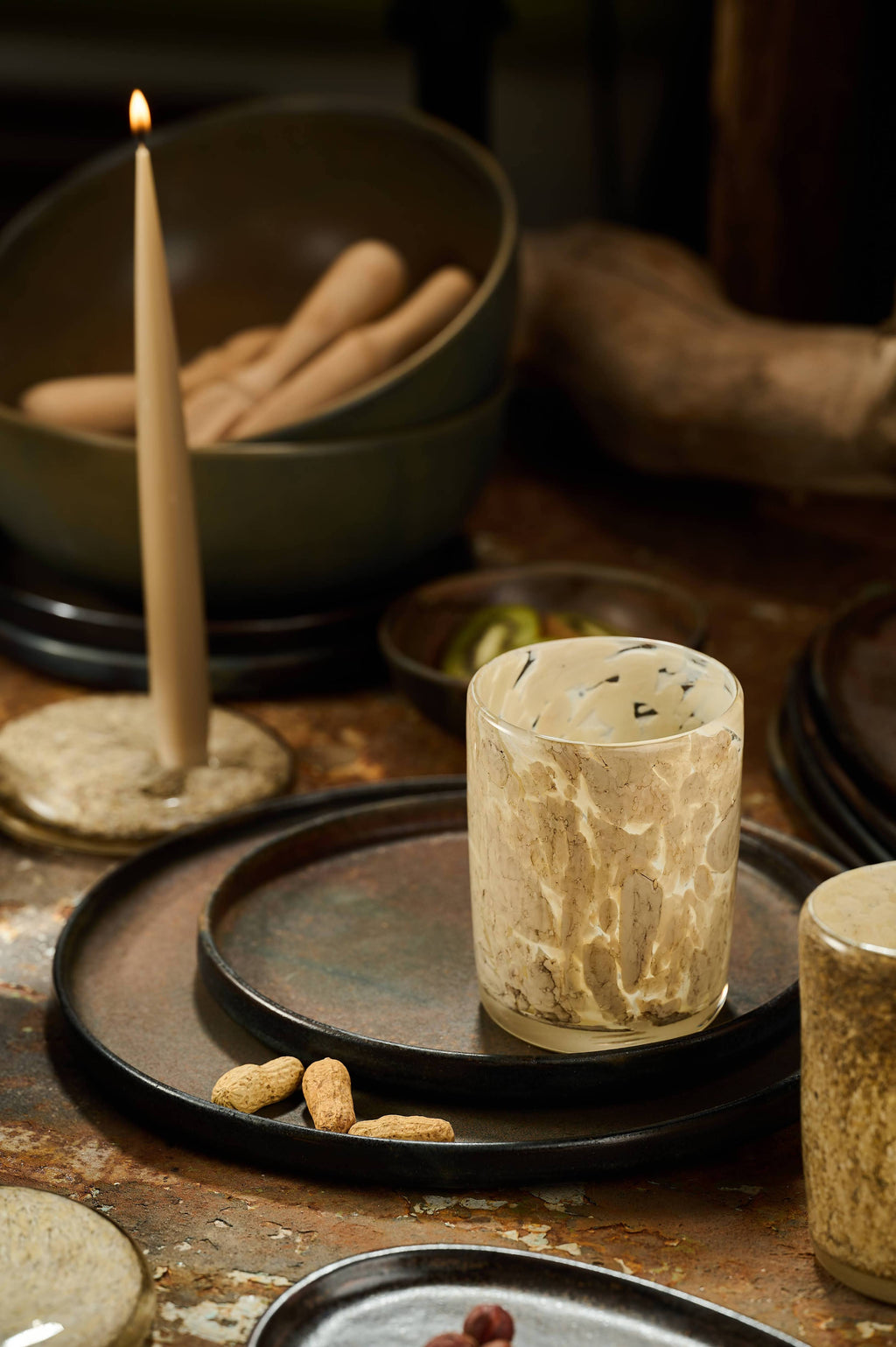 Hand Blown Glass Tumbler: Brown Marble