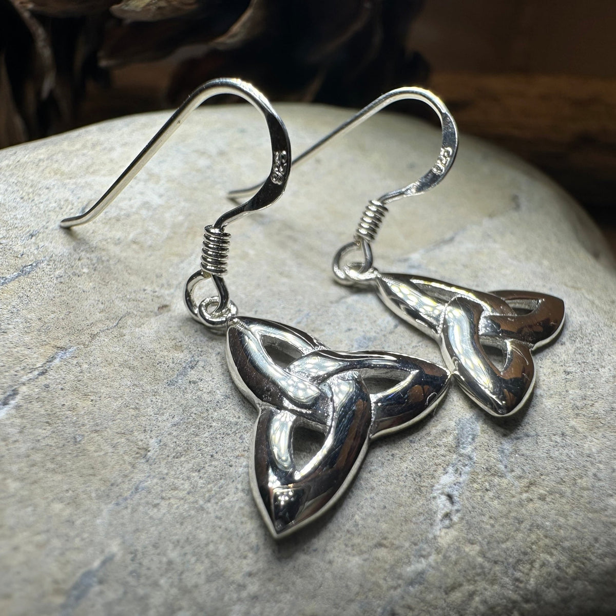 Dainty Celtic Trinity Knot Earrings in Sterling Silver Dangle Earrings La Vie Bien Dainty Celtic Trinity Knot Earrings in Sterling Silver