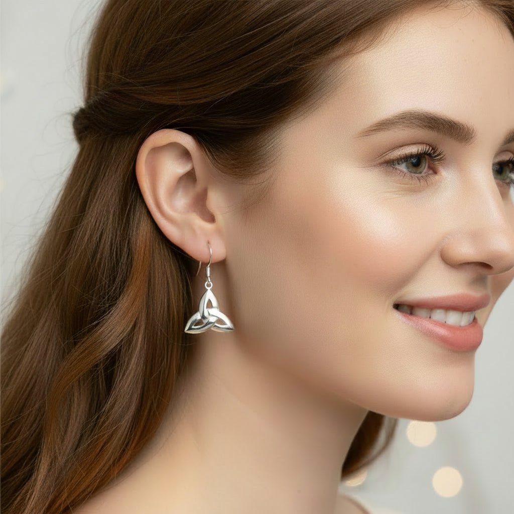 Dainty Celtic Trinity Knot Earrings in Sterling Silver Dangle Earrings La Vie Bien Dainty Celtic Trinity Knot Earrings in Sterling Silver