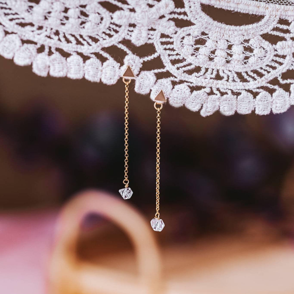 Dainty Crystal Dangle Gold Stud Earrings Earrings La Vie Bien Dainty Crystal Dangle Gold Stud Earrings