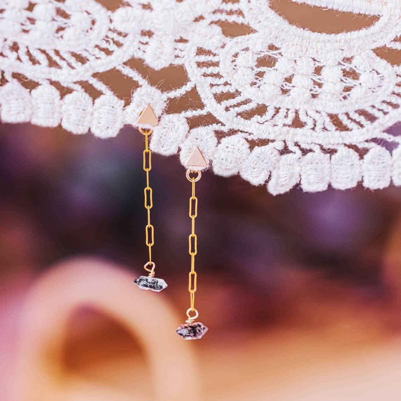Dainty Crystal Dangle Gold Stud Earrings Earrings La Vie Bien Dainty Crystal Dangle Gold Stud Earrings