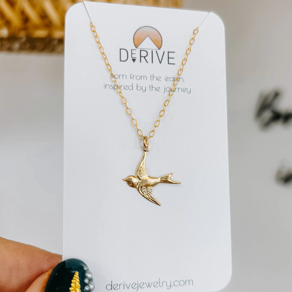 Dainty Flying Swallow Bird Necklace by Derive Jewelry