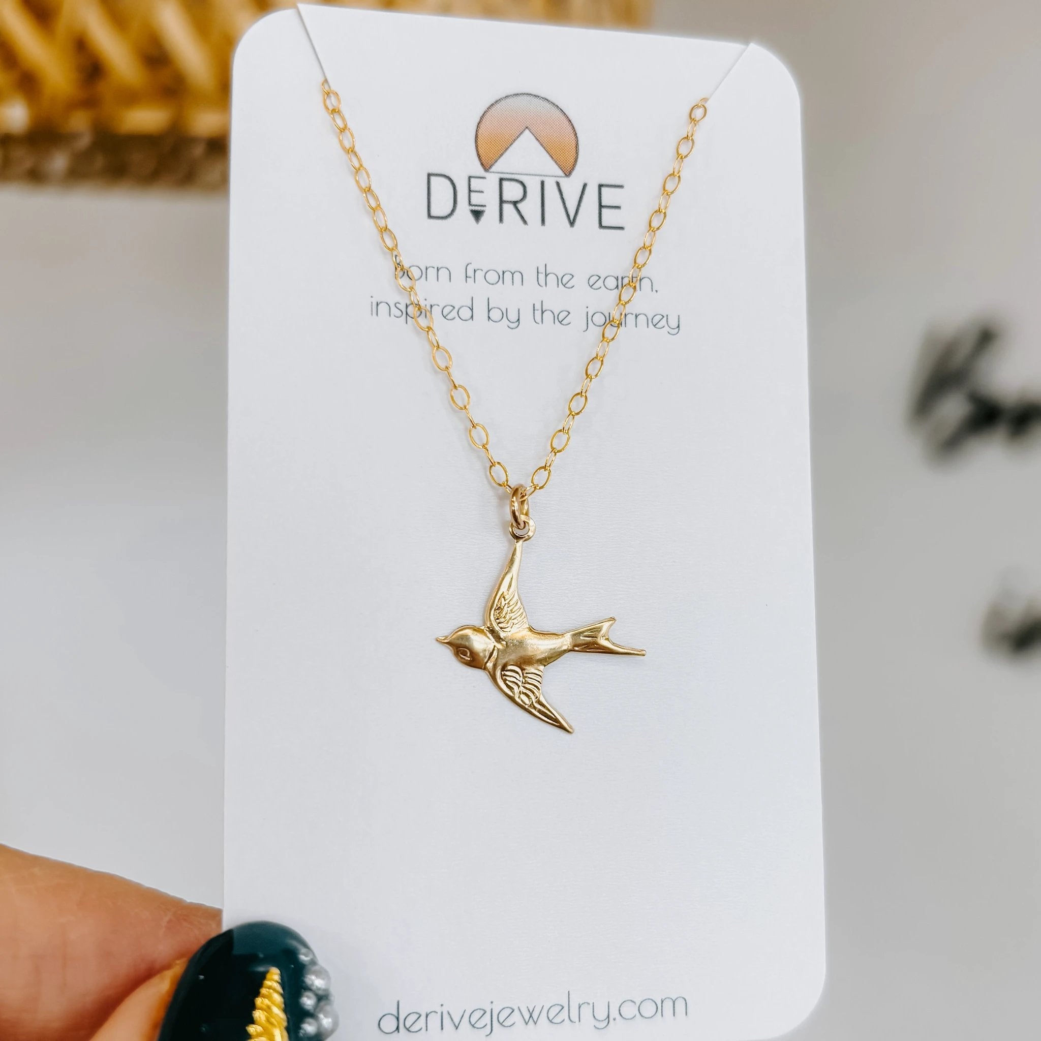 Dainty Flying Swallow Bird Necklace by Derive Jewelry