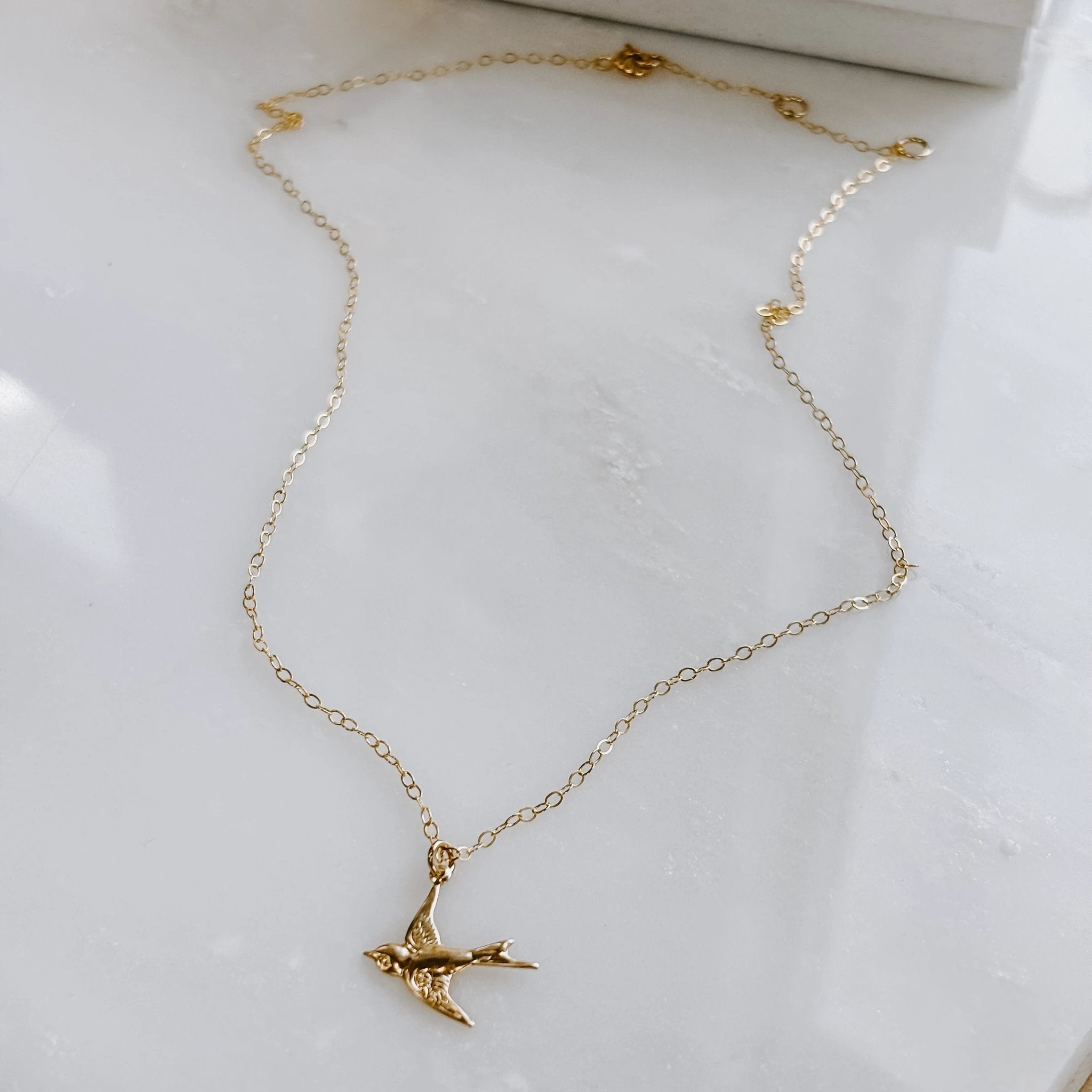Dainty Flying Swallow Bird Necklace by Derive Jewelry