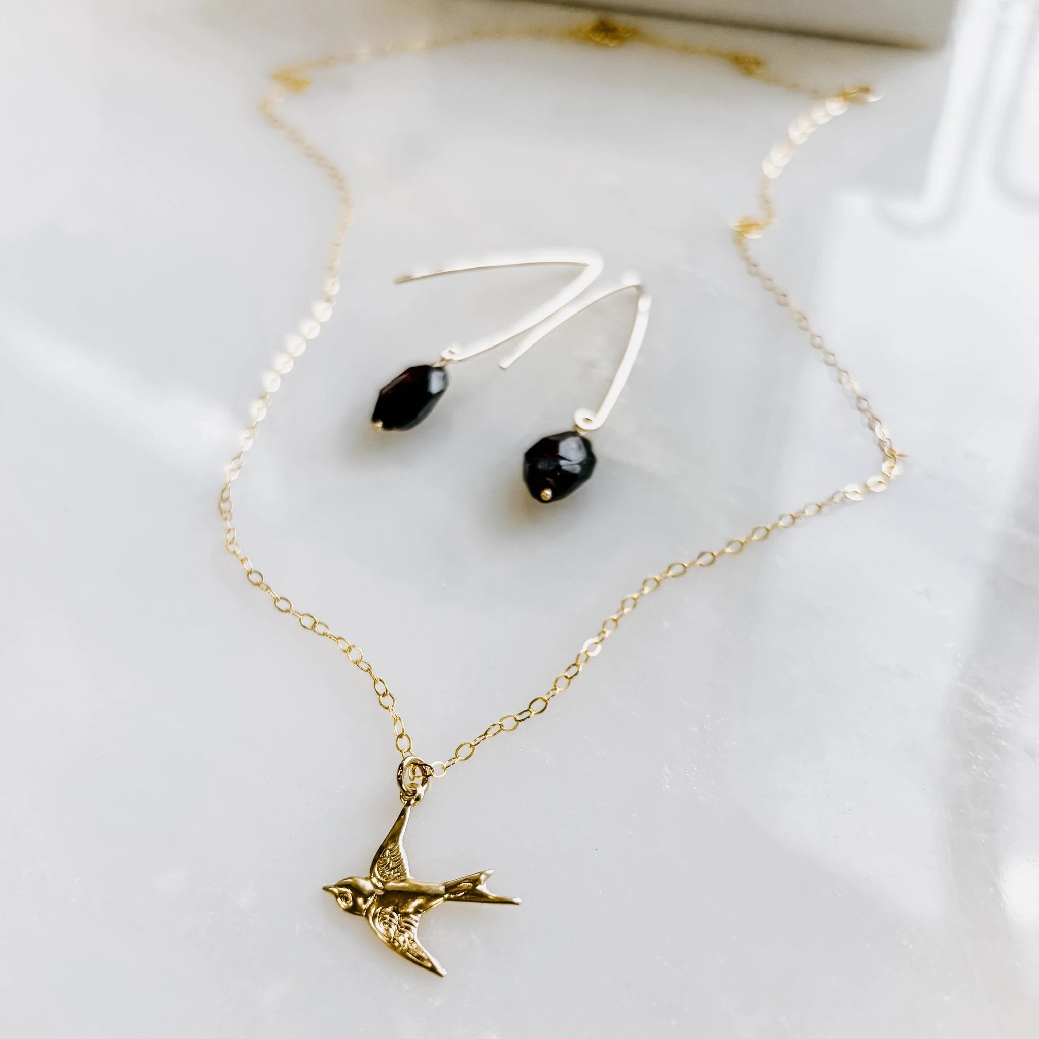 Dainty Flying Swallow Bird Necklace by Derive Jewelry