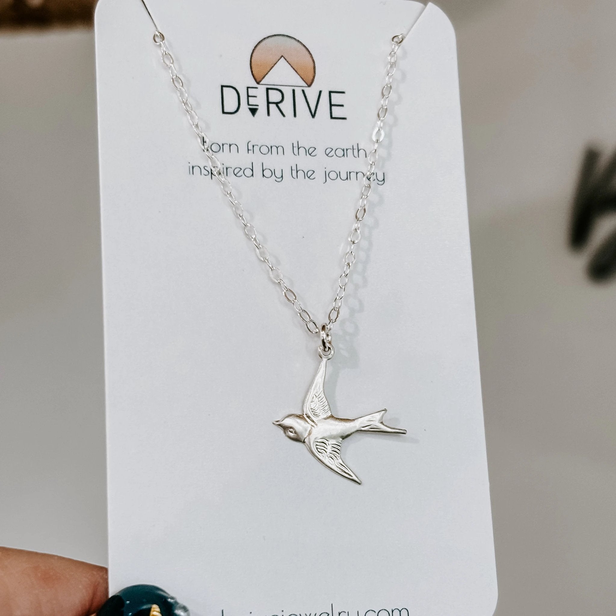 Dainty Flying Swallow Bird Necklace by Derive Jewelry