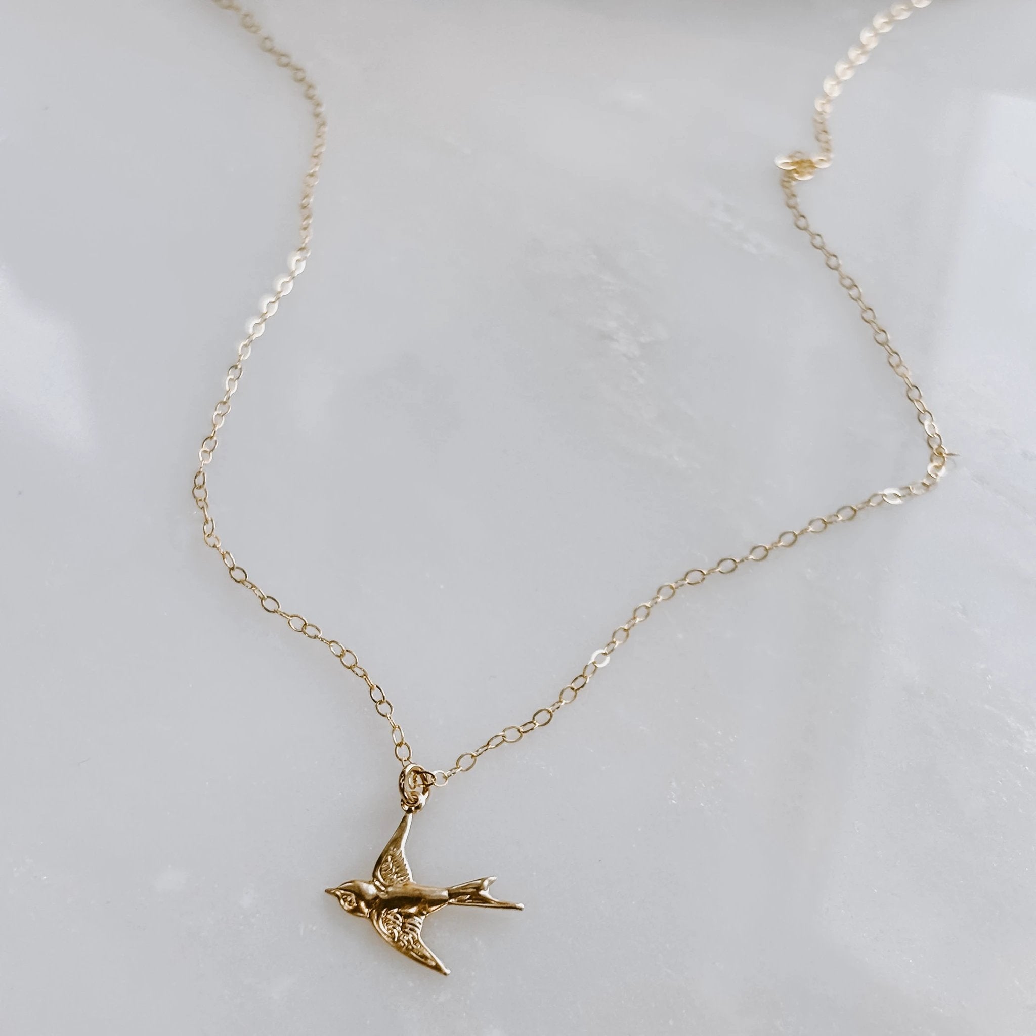 Dainty Flying Swallow Bird Necklace by Derive Jewelry