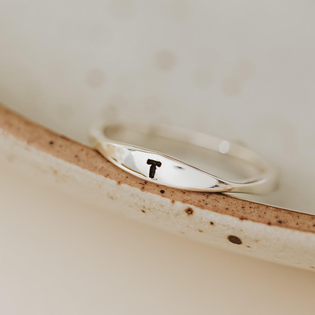 Dainty Gold or Silver Initial Ring Finger Rings La Vie Bien Dainty Gold or Silver Initial Ring