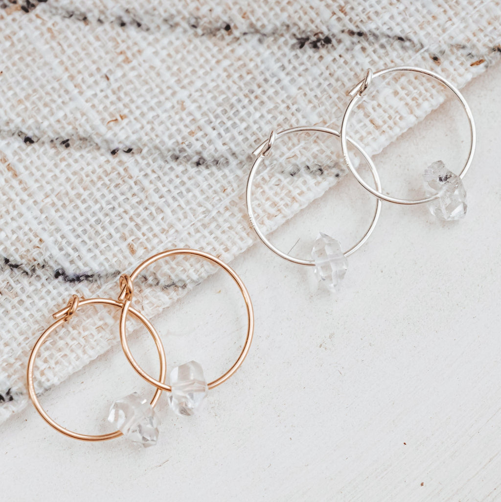 Dainty Herkimer Crystal Hoop Earrings Crystal Earrings La Vie Bien Dainty Herkimer Crystal Hoop Earrings