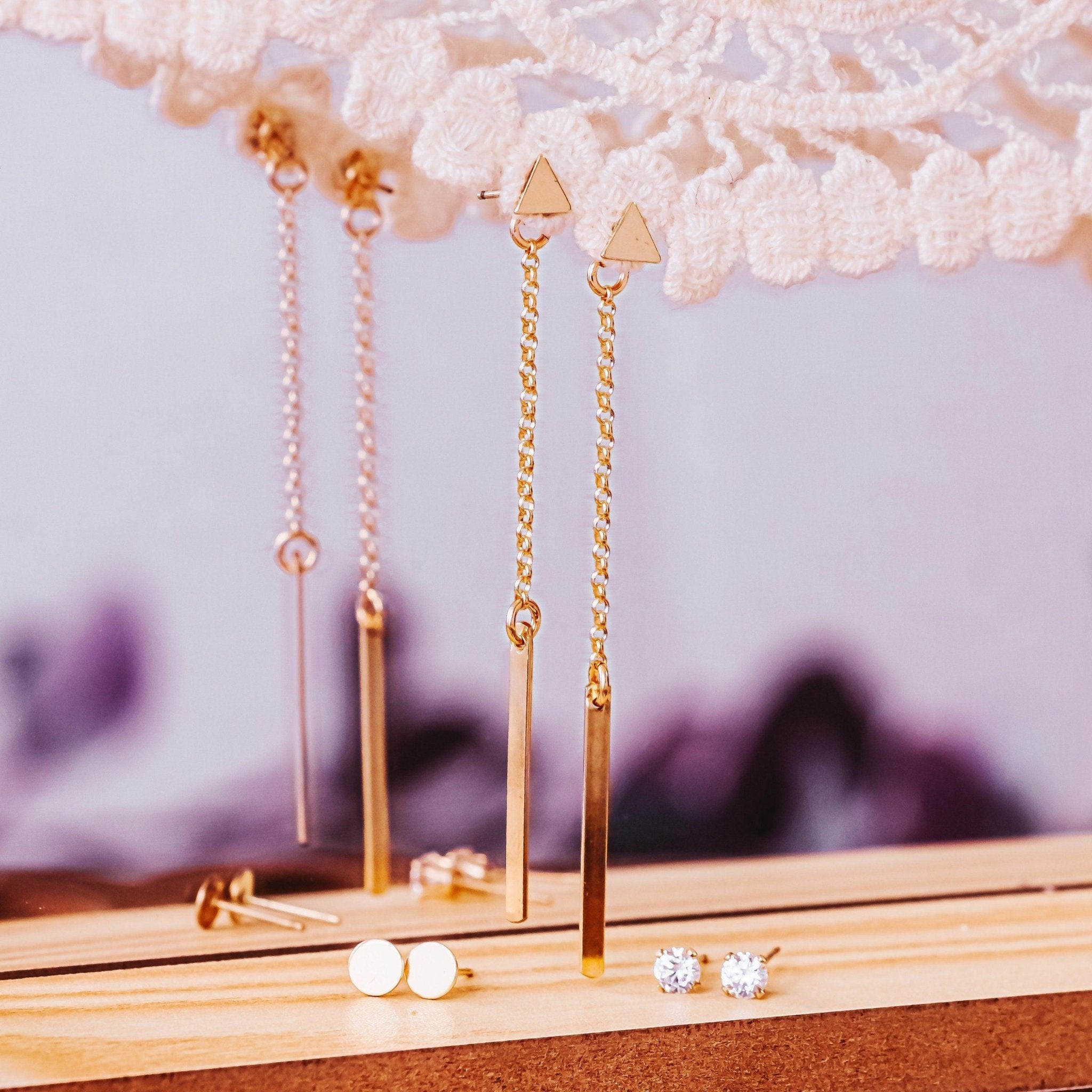 Dainty Rectangle Dangle Gold Earrings Earrings La Vie Bien Dainty Rectangle Dangle Gold Earrings