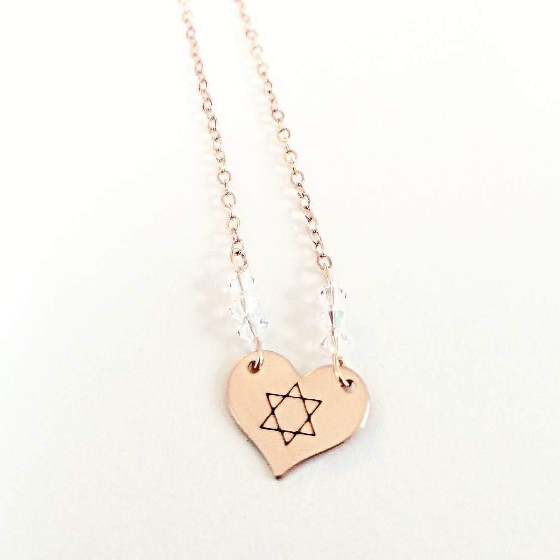 Dainty Star of David Crystal Heart Necklace