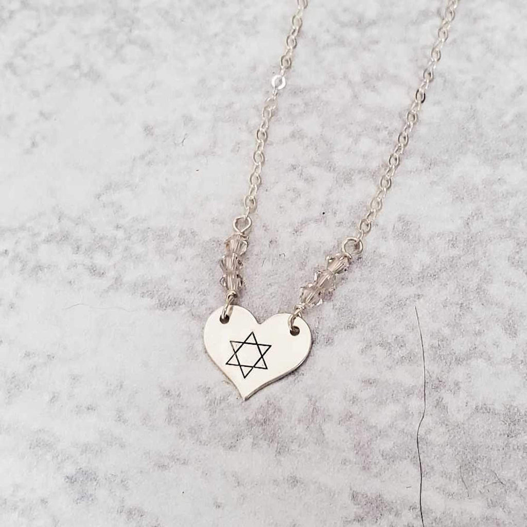 Dainty Star of David Crystal Heart Necklace