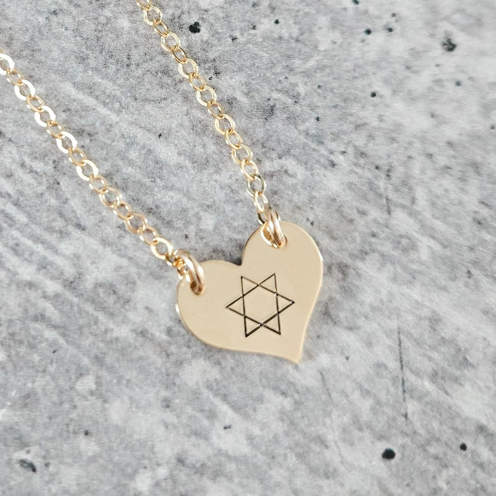 Dainty Star of David Gold Heart Necklace with Austrian Crystals by Salt Sparkle Shalom