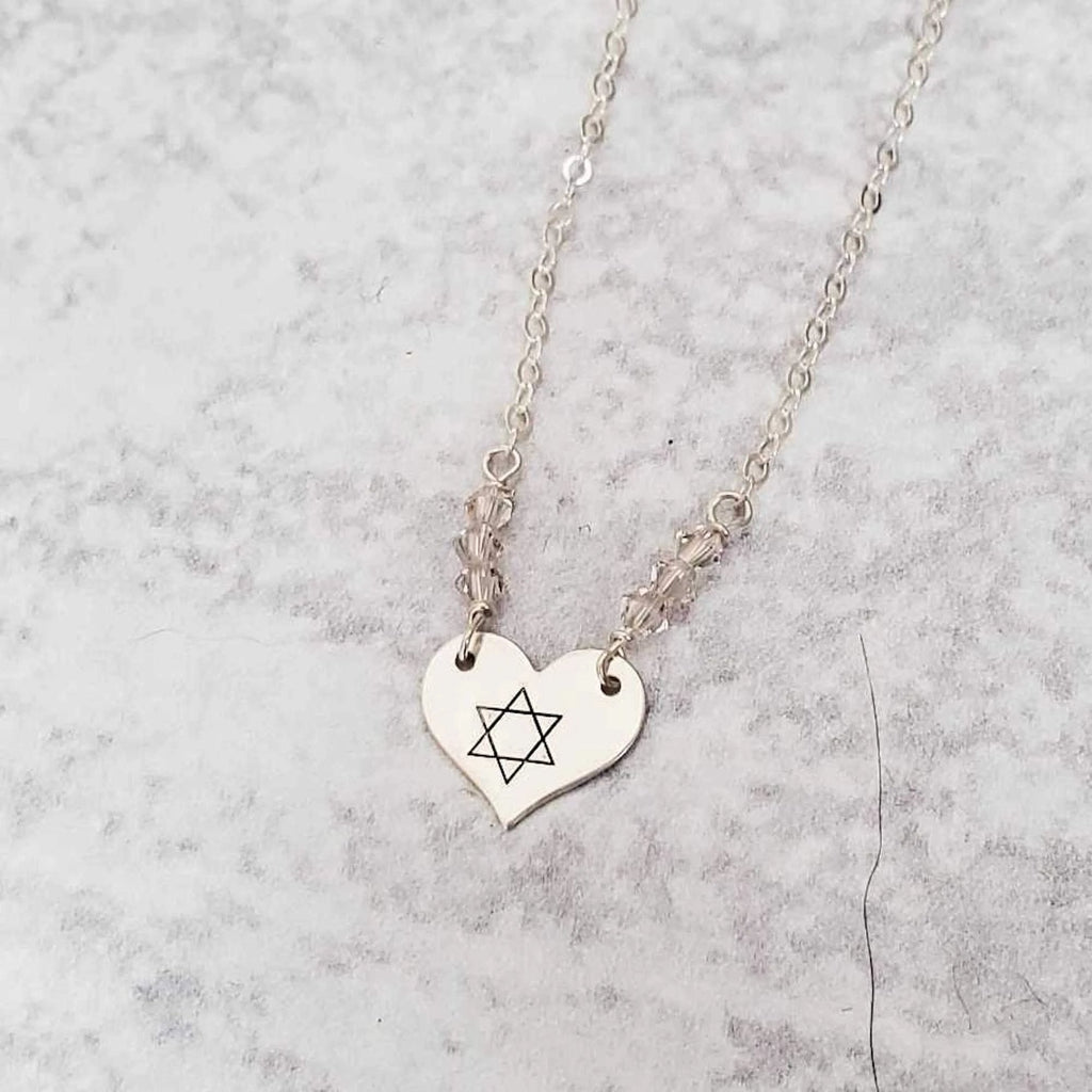 Dainty Star of David Gold Heart Necklace with Austrian Crystals by Salt Sparkle Shalom