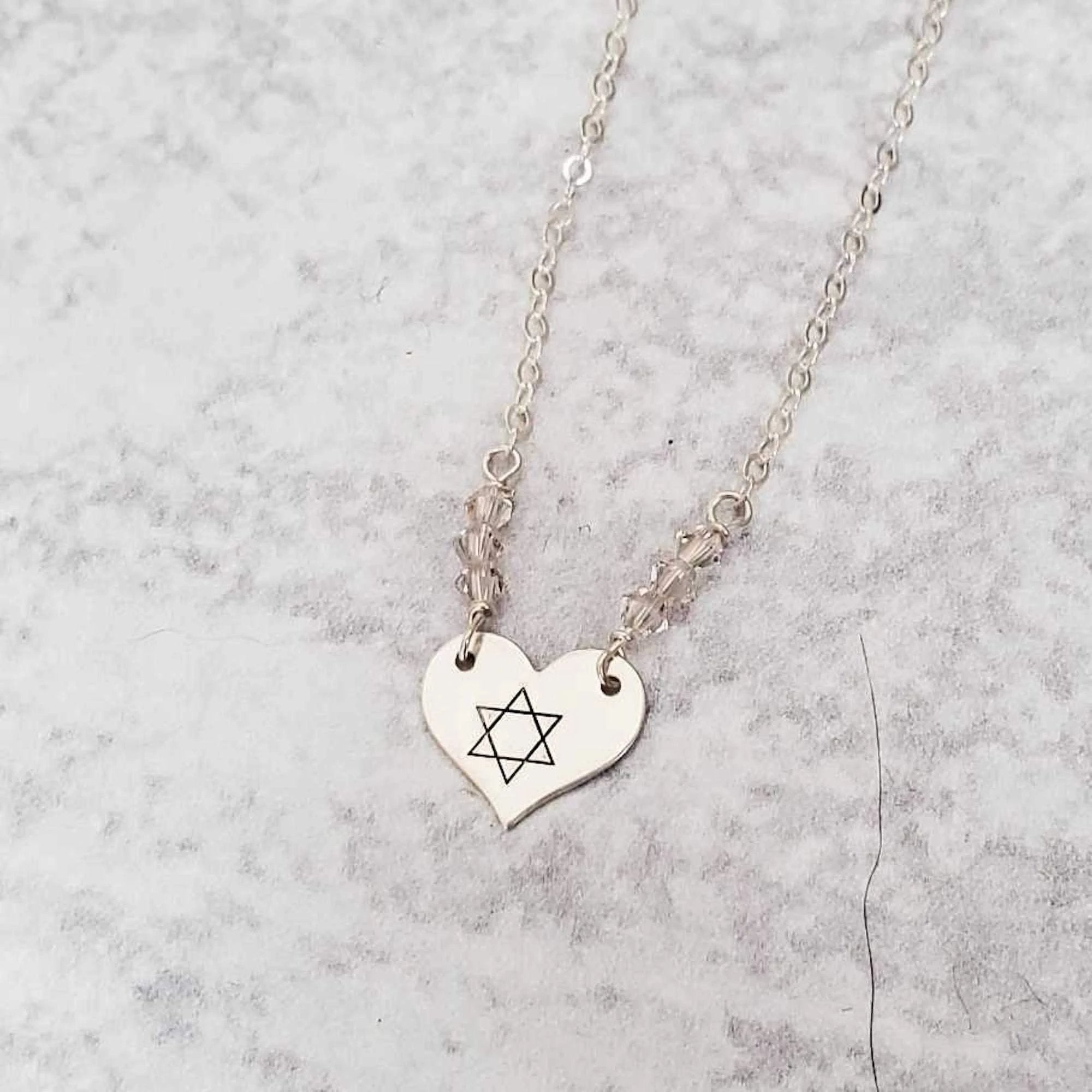 Dainty Star of David Gold Heart Necklace with Austrian Crystals by Salt Sparkle Shalom