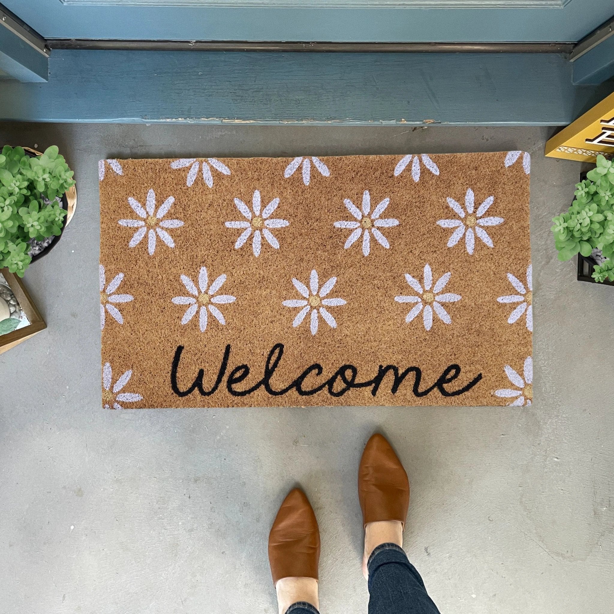 Daisies Pattern Doormat, 18x30 inches by Nickel Designs Custom Doormats
