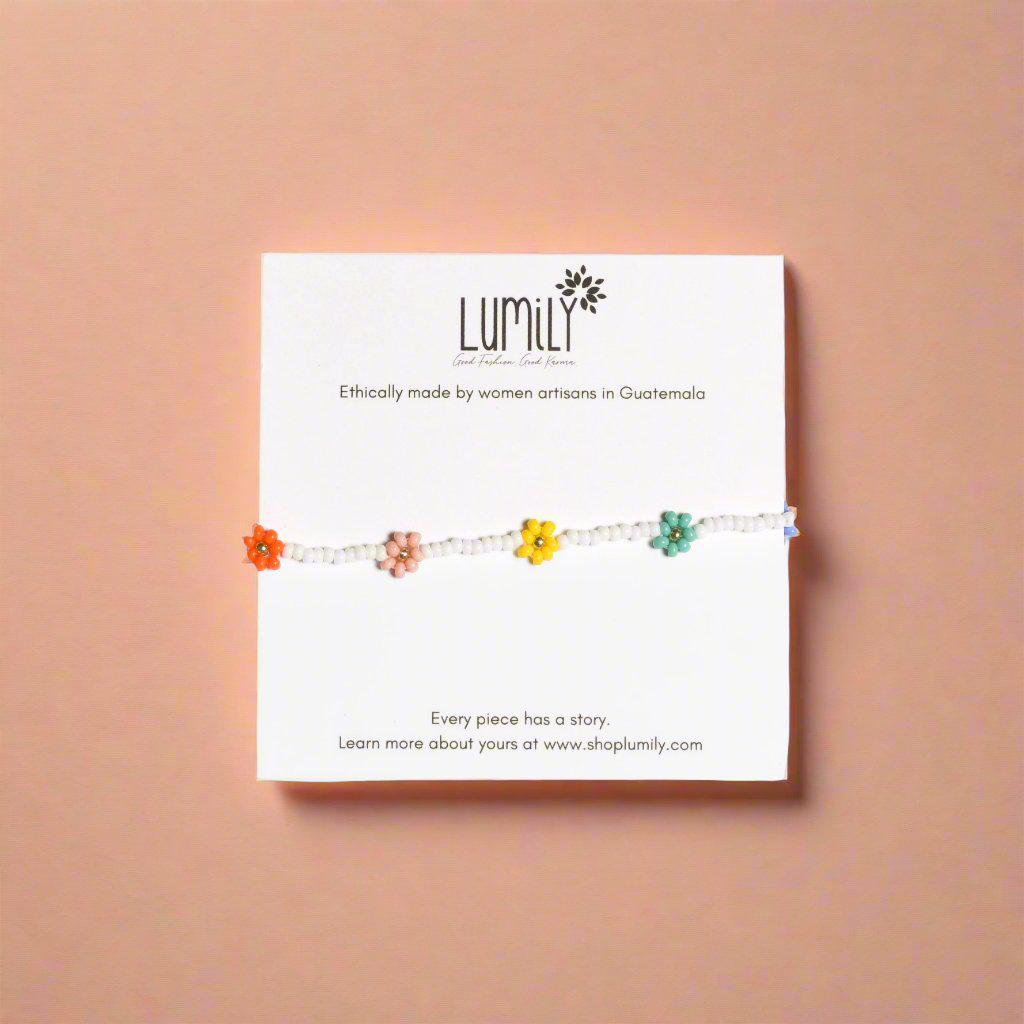 Daisy Seed Bead Flower Boho Bracelet - Guatemala Bracelets La Vie Bien Daisy Seed Bead Flower Boho Bracelet - Guatemala