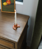 Daksha Crescent Moon Taper Candle Holder - terracotta HME stock line La Vie Bien Daksha Crescent Moon Taper Candle Holder - terracotta
