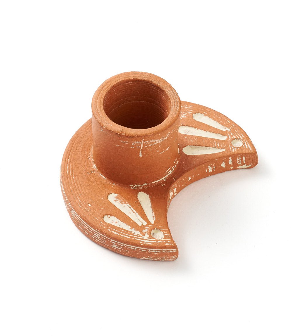 Daksha Crescent Moon Taper Candle Holder - terracotta HME stock line La Vie Bien Daksha Crescent Moon Taper Candle Holder - terracotta