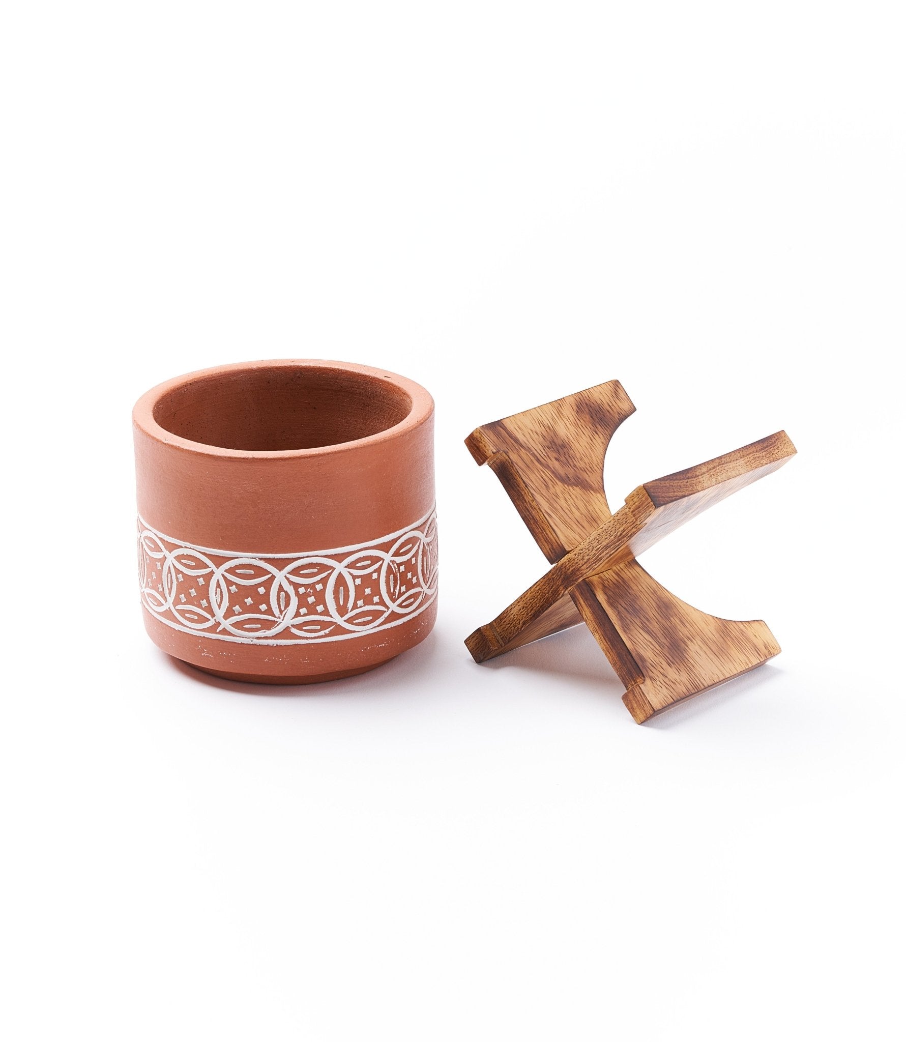 Daksha Terracotta Plant Pot with Wood Stand - large