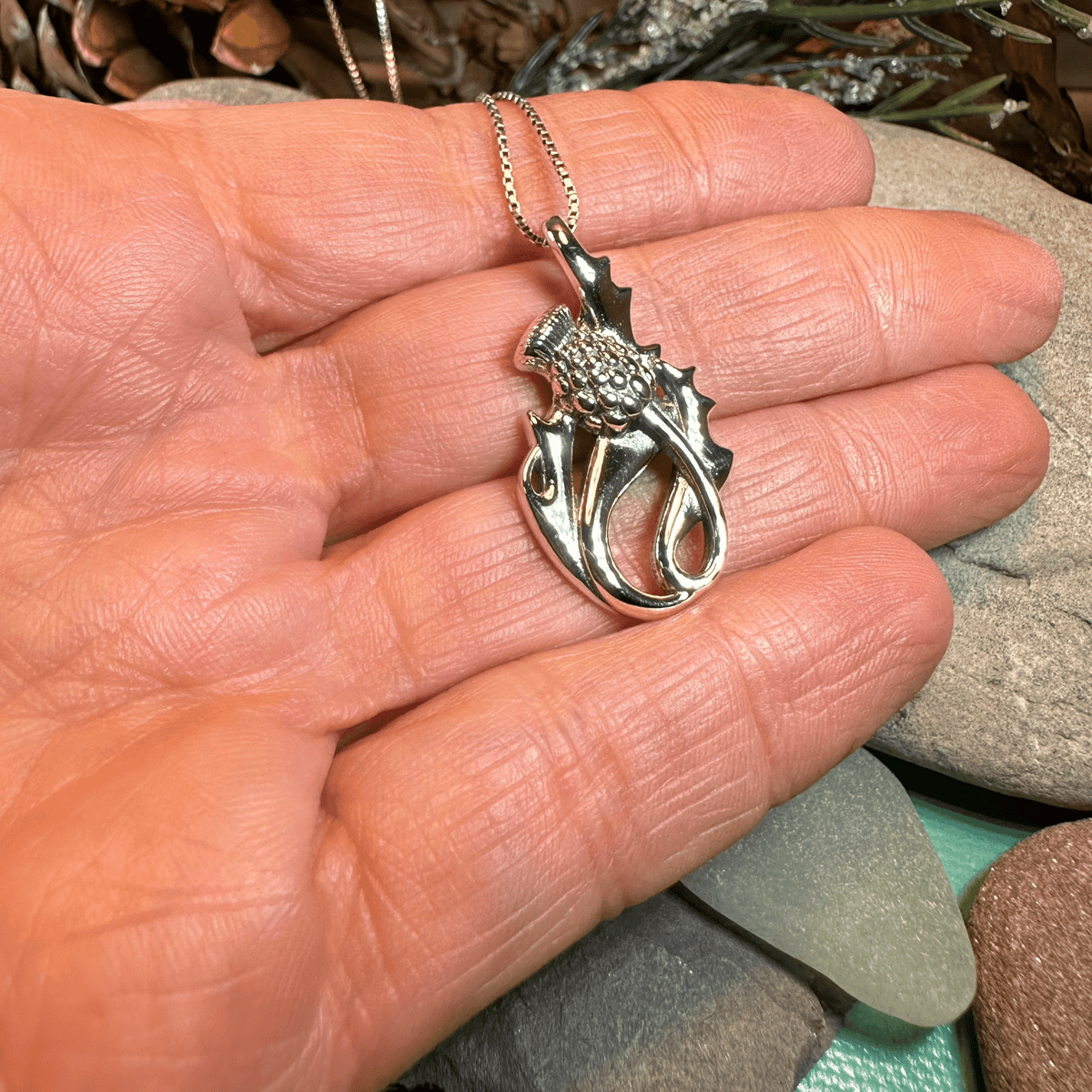 Daleina Scottish Thistle Necklace in Sterling Silver Pendant La Vie Bien Daleina Scottish Thistle Necklace in Sterling Silver