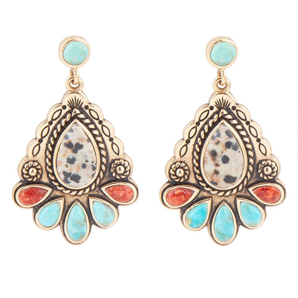 Dalmatian Jasper Colorful Golden Drop Earrings Earrings La Vie Bien Dalmatian Jasper Colorful Golden Drop Earrings