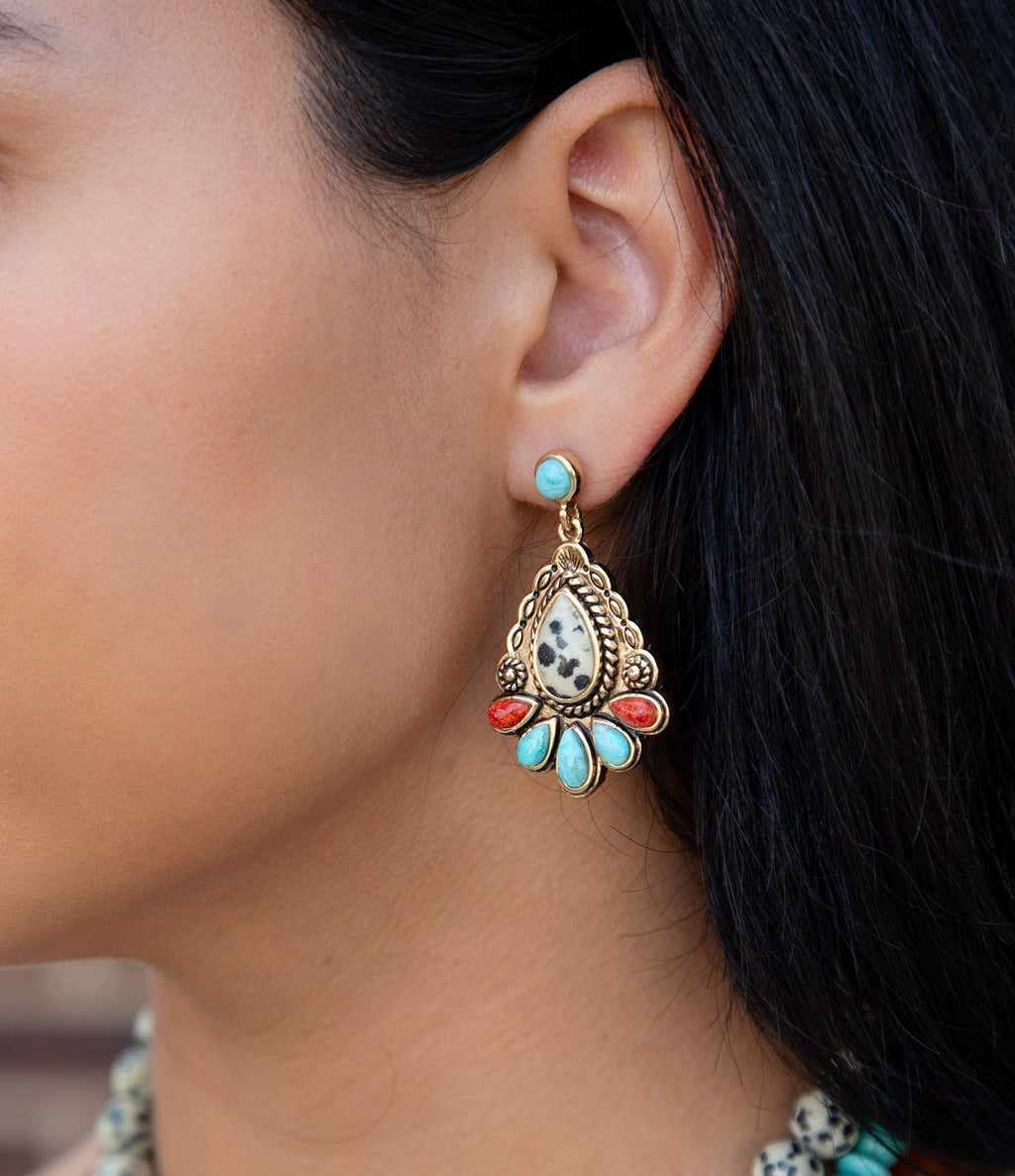 Dalmatian Jasper Colorful Golden Drop Earrings Earrings La Vie Bien Dalmatian Jasper Colorful Golden Drop Earrings