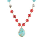 Blue and Red Turquoise Teardrop Golden Necklace by Barse Jewelry