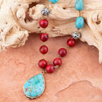 Blue and Red Turquoise Teardrop Golden Necklace by Barse Jewelry
