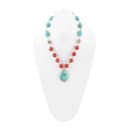 Blue and Red Turquoise Teardrop Golden Necklace by Barse Jewelry