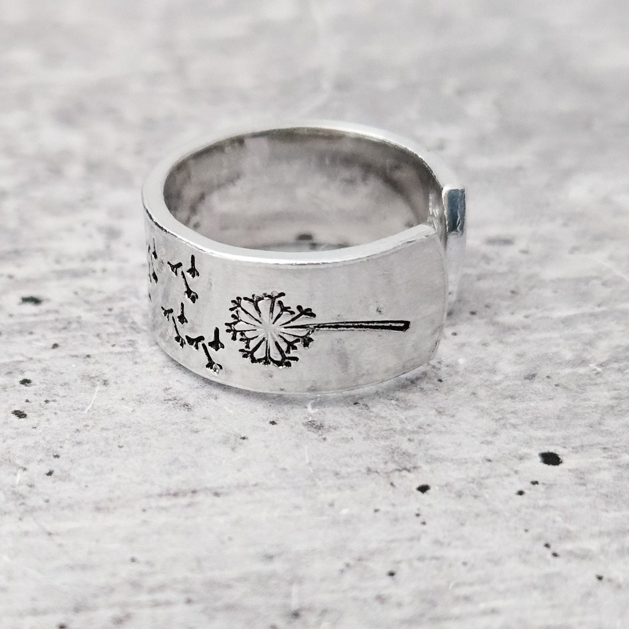 Dandelion Wish Ring – Hand Stamped Sterling Silver Open Band Finger Rings La Vie Bien Dandelion Wish Ring – Hand Stamped Sterling Silver Open Band