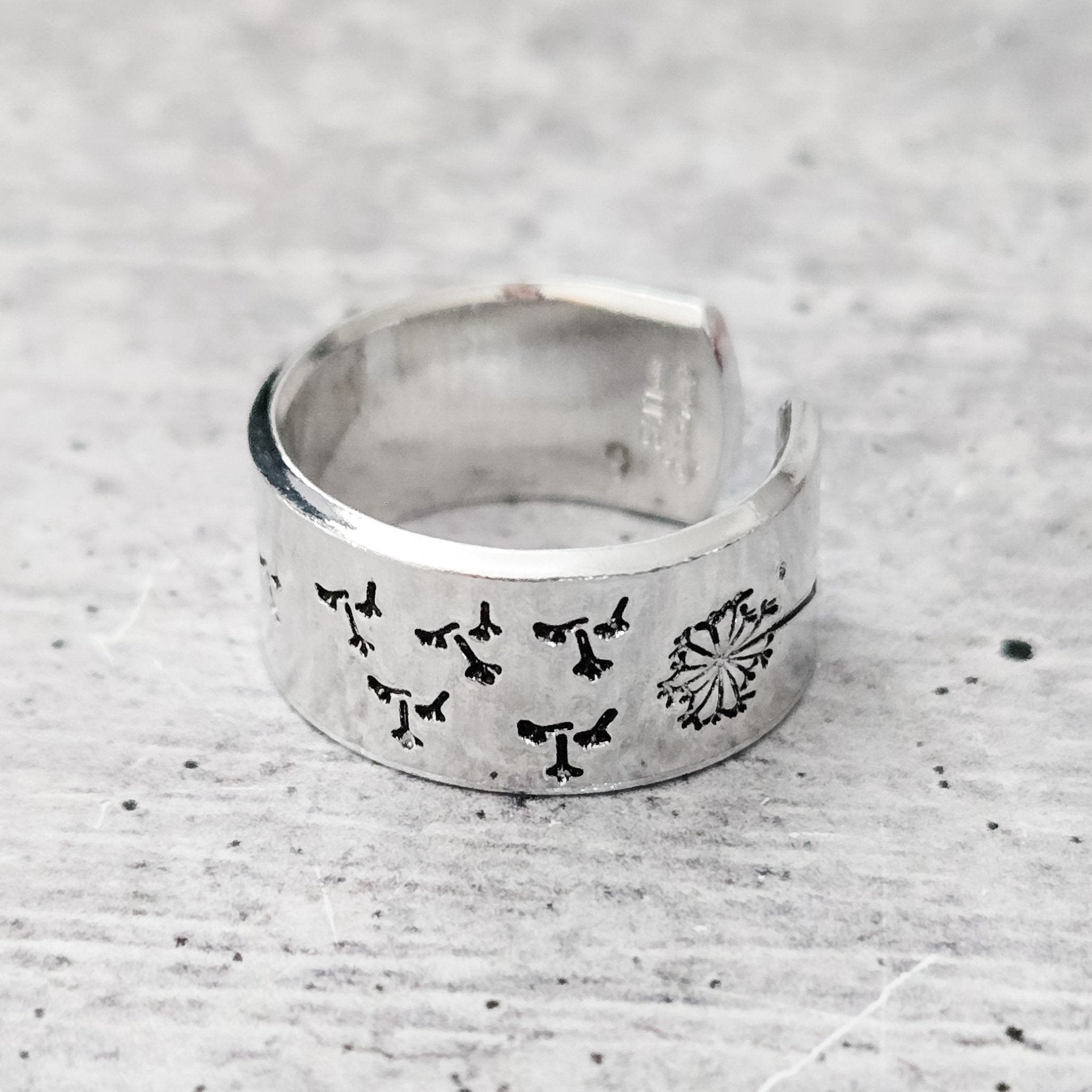 Dandelion Wish Ring – Hand Stamped Sterling Silver Open Band Finger Rings La Vie Bien Dandelion Wish Ring – Hand Stamped Sterling Silver Open Band
