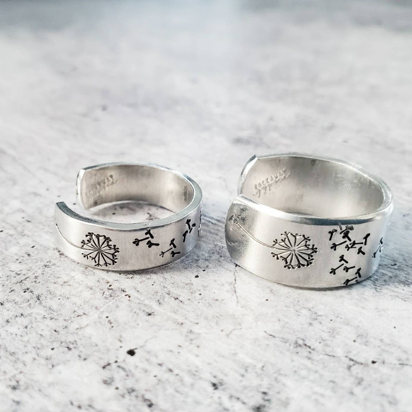 Dandelion Wish Ring – Hand Stamped Sterling Silver Open Band Finger Rings La Vie Bien Dandelion Wish Ring – Hand Stamped Sterling Silver Open Band