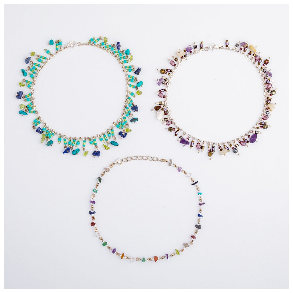 Dangling Gemstones Hand Beaded Anklet Anklets - Fine La Vie Bien Dangling Gemstones Hand Beaded Anklet