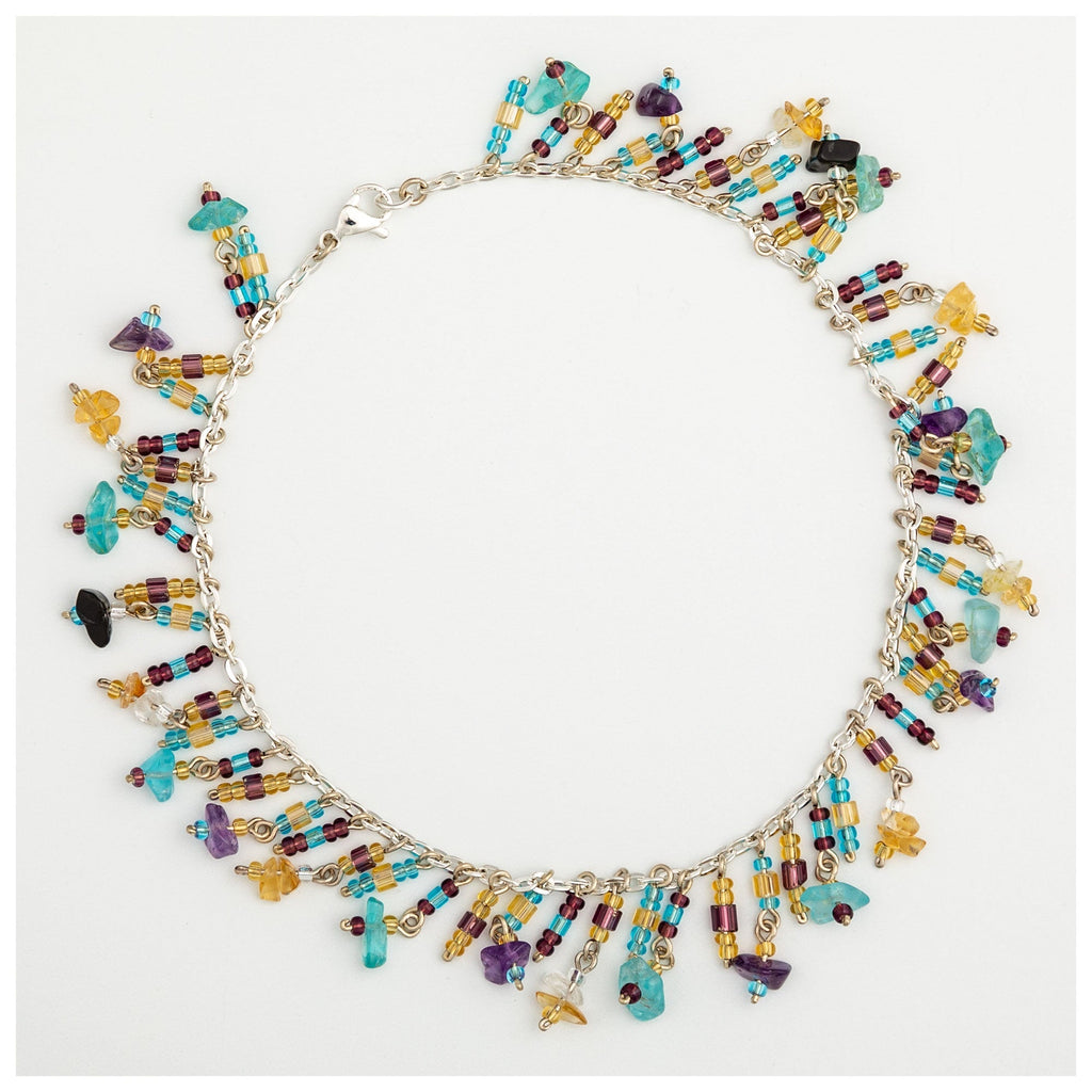 Dangling Gemstones Hand Beaded Anklet Anklets - Fine La Vie Bien Dangling Gemstones Hand Beaded Anklet