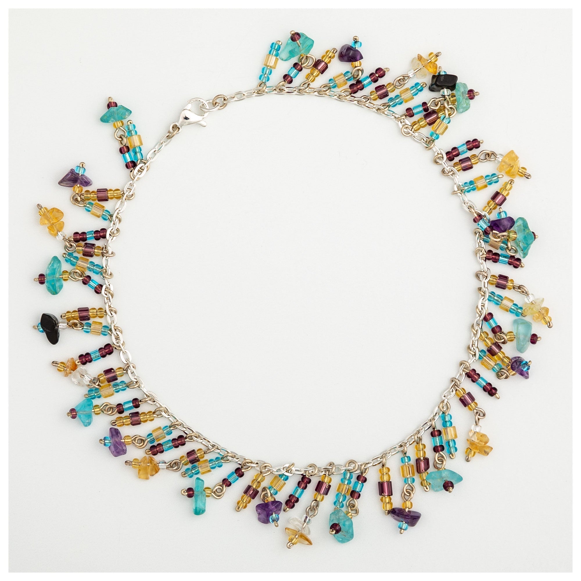 Dangling Gemstones Hand Beaded Anklet Anklets - Fine La Vie Bien Dangling Gemstones Hand Beaded Anklet